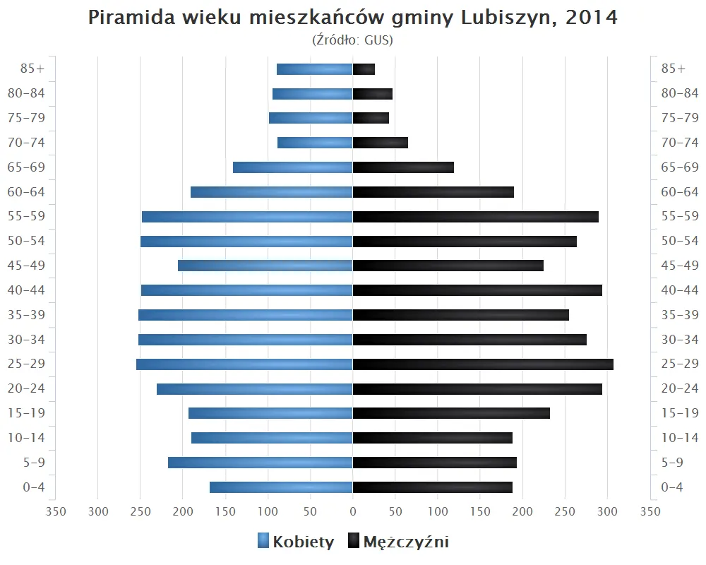 Piramida wieku mieszkańców gminy Lubiszyn, 2014